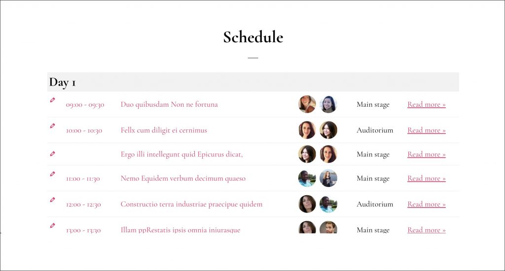 Screenshot of an schedule on the Sympose demo website